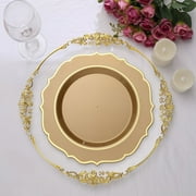 Efavormart 10 Pack | 10" Gold Plastic Dinner Plates Disposable Tableware Round With Gold Scalloped Rim for Wedding, Outdoor Receptions, Banquets, Holiday Dining