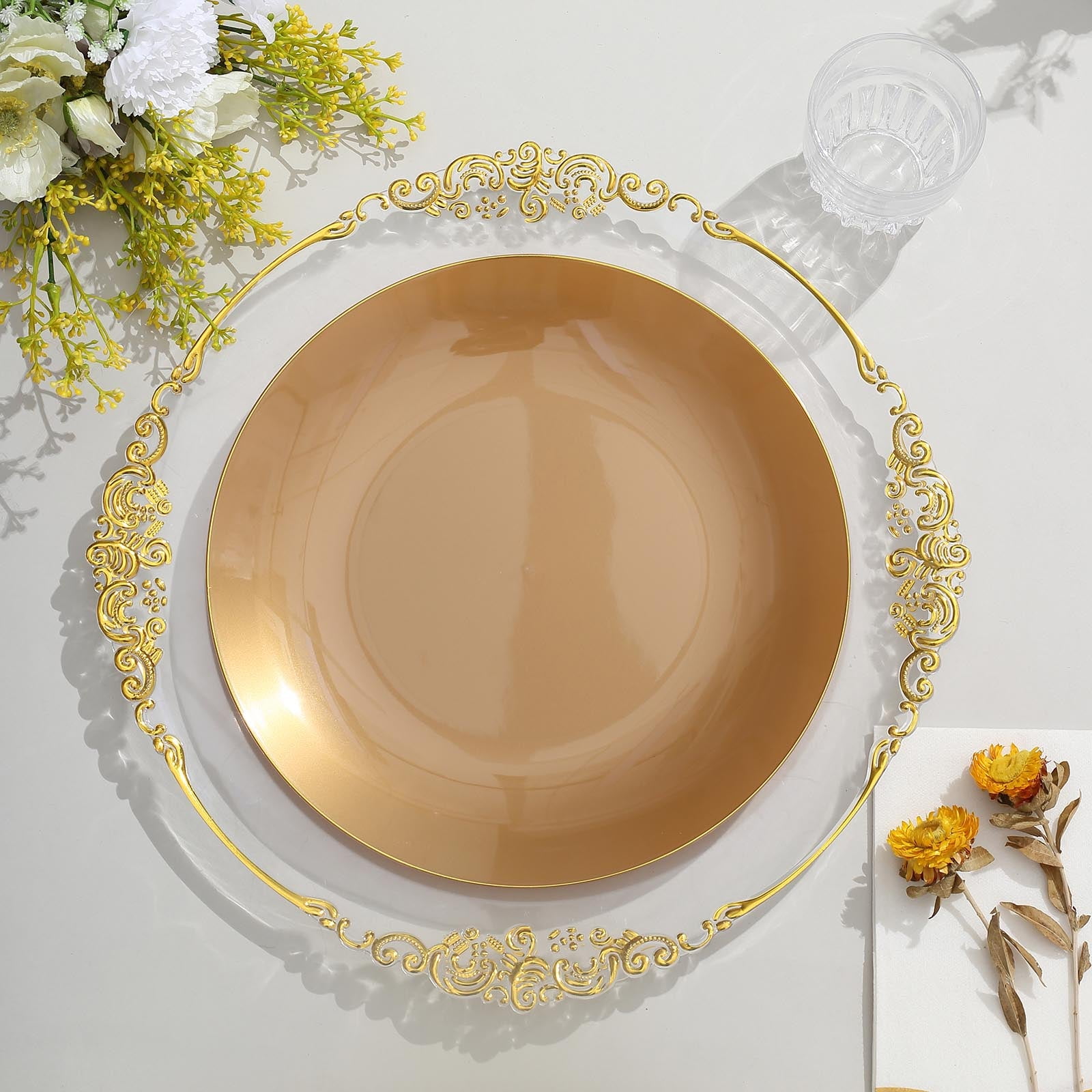 Efavormart 10 Pack | 10" Gold Round Plastic Dinner Plates With Gold Rim ...