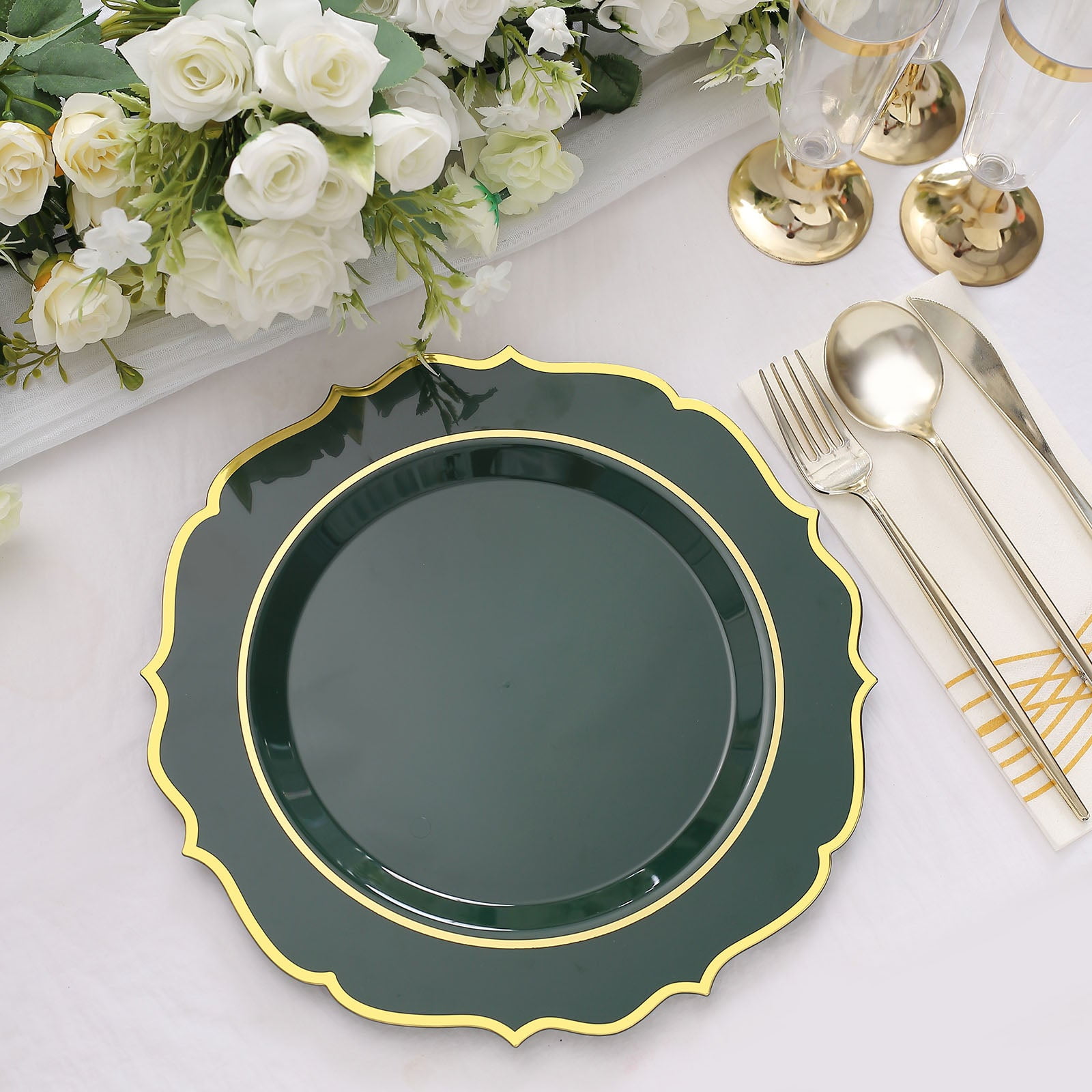 Efavormart 10 Pack | 10" Hunter Emerald Green Plastic Dinner Plates ...