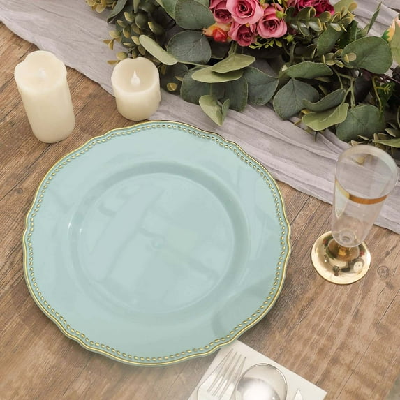 Efavormart 10 Pack | 10" Jade / Gold Scalloped Rim Plastic Dinner Plates, Disposable Party Plates For Weddings Party Events