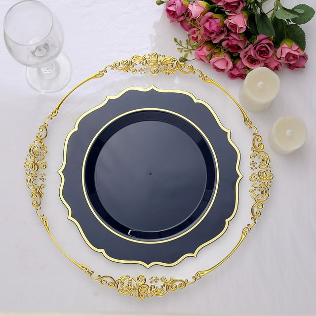 Efavormart 10 Pack | 10" Navy Blue Plastic Dinner Plates Disposable ...