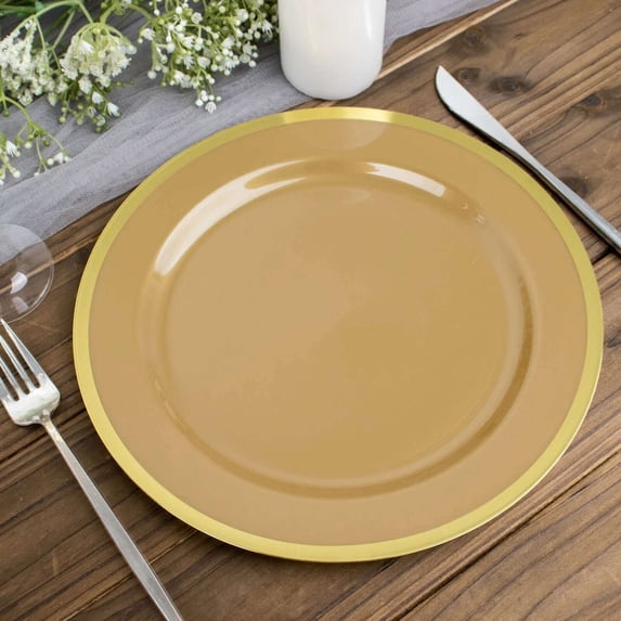 Efavormart 10 Pack | 10" Regal Gold Round Plastic Dessert Plates, Disposable Appetizer Salad Plates