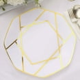 thumbnail image 1 of Efavormart 10 Pack | 10" White / Gold Geometric Design Plastic Dessert Plates, Disposable Octagon Salad/Appetizer Party Plates, 1 of 11