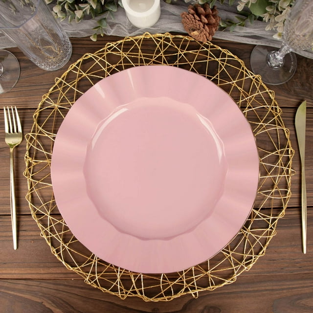 Efavormart 10-Pack | 11" Elegant Gold Ruffled Dusty Rose Dinner Plates ...