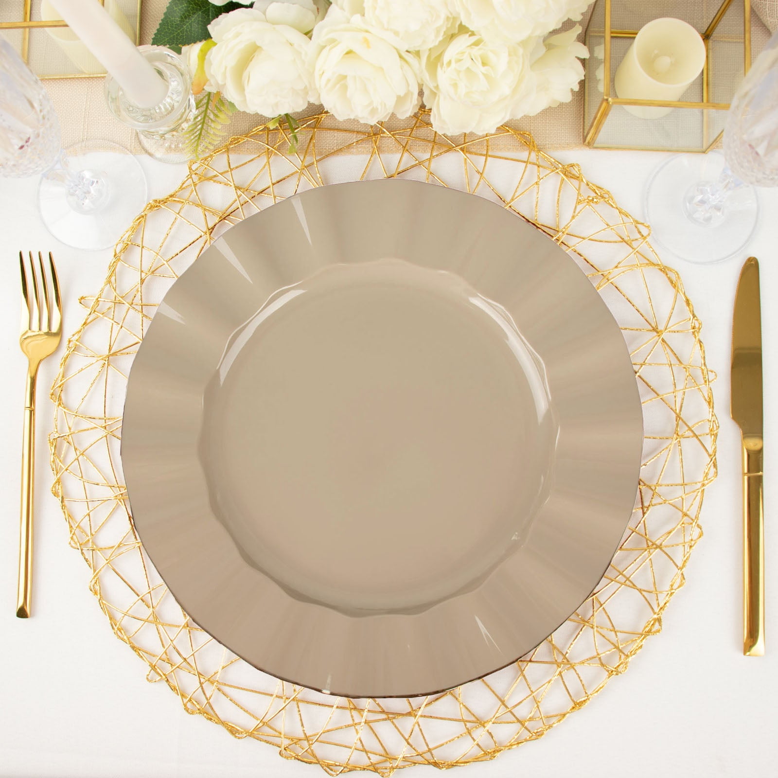 Efavormart 10 Pack | 11" Taupe Large Hard Plastic Dinner Plates With ...
