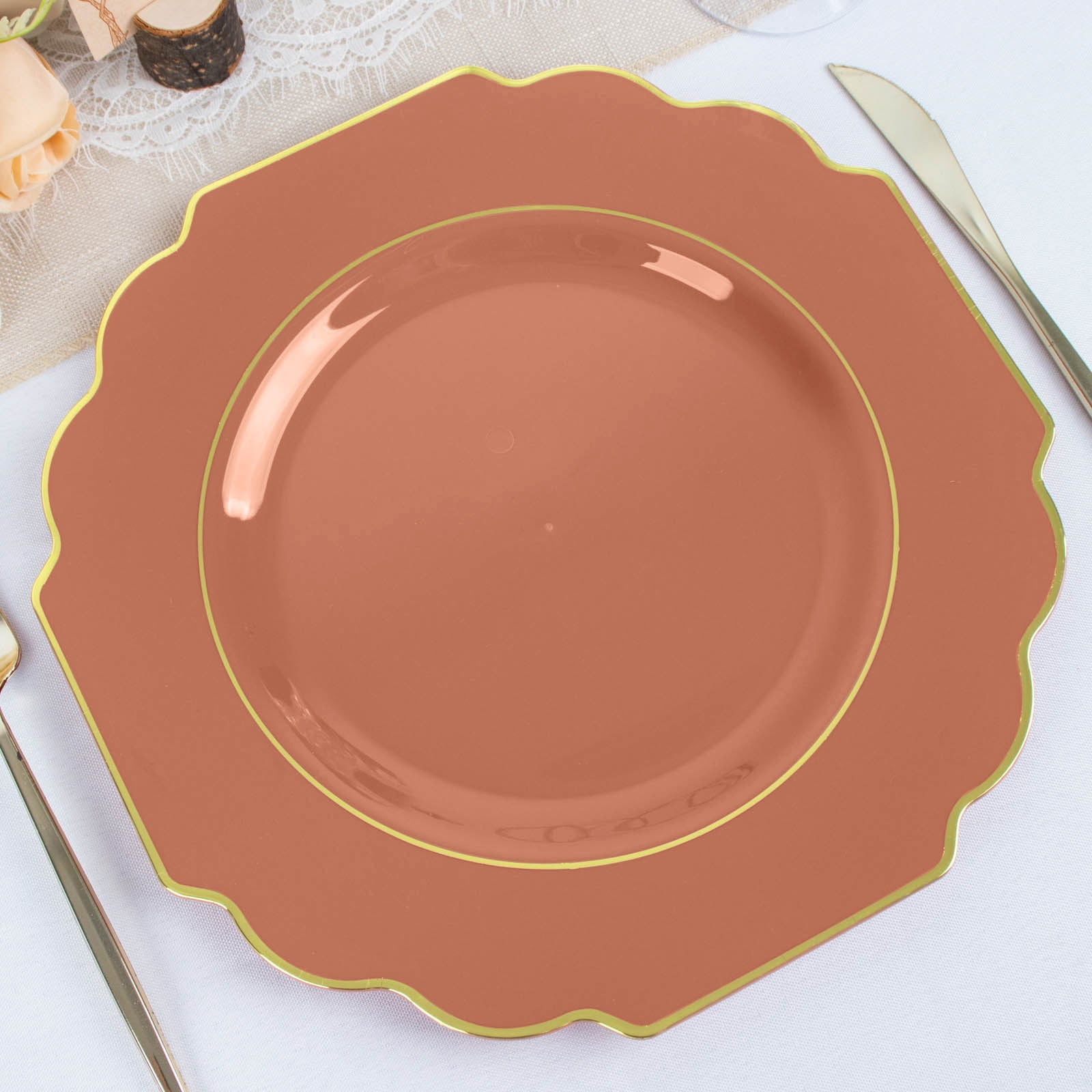 Efavormart 10 Pack 11" Terracotta Hard Plastic Baroque Dinner Plates