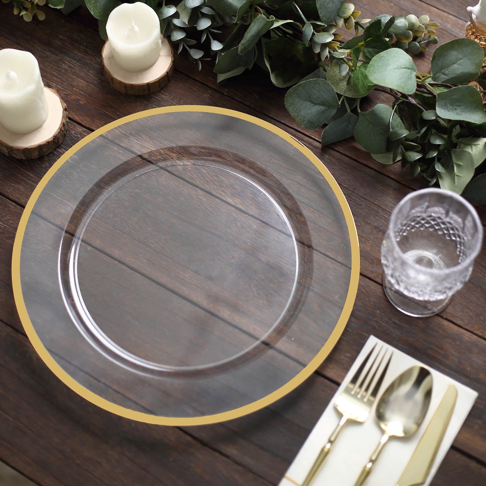 Efavormart 10 Pack 12" Gold Rim Clear Heavy Duty Plastic Serving