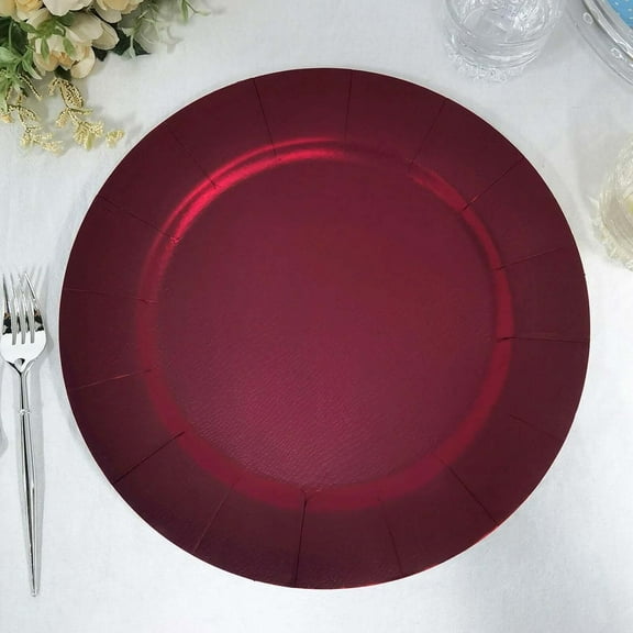 Efavormart 10 Pack | 13" Burgundy Disposable Charger Plates, Cardboard Serving Tray, Round with Leathery Texture - 1100 GSM