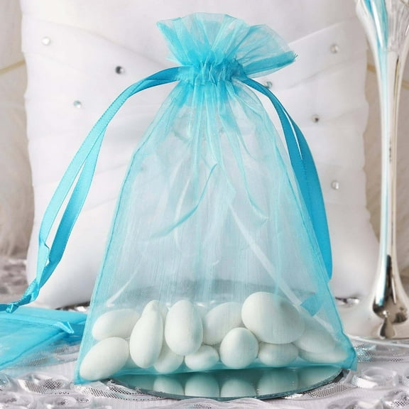 Efavormart 10 Pack | 5"x7" Turquoise Organza Drawstring Wedding Party Favor Gift Bags