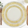 thumbnail image 1 of Efavormart 10 Pack - 6" Ivory Round Disposable Plastic Salad Dessert Plates With Gold Lace Design Rim for Weddings, Birthdays, Parties, Gathering, Graduation Ceremonies, Special Events, 1 of 5