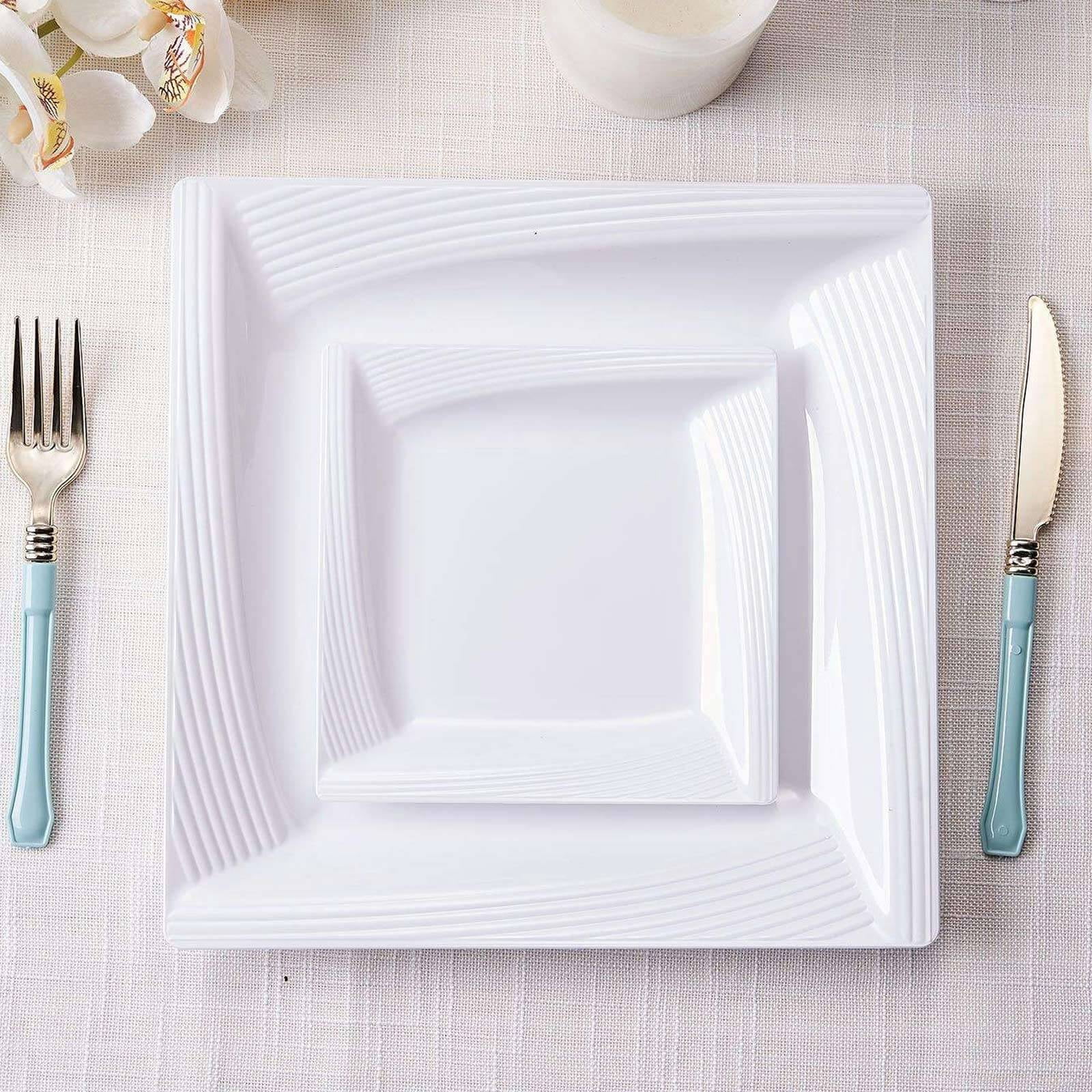 Efavormart 10 Pack - 6” Square Disposable Plates White Salad Dessert ...