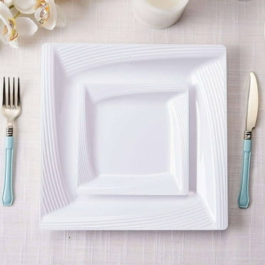 Efavormart 10 Pack - 6” Square Disposable Plates White Salad Dessert Plates With Ridge Trim for Weddings, Birthday, Parties, Receptions, Anniversaries, Upscale Events, Table Decorations
