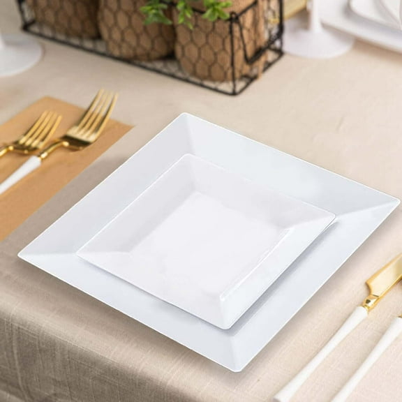 Efavormart 10 Pack - 6" White Disposable Plastic Square Salad Dessert Plates for Wedding, Birthday, Reception, Buffet, Upscale Occasions, Catered, Restaurants
