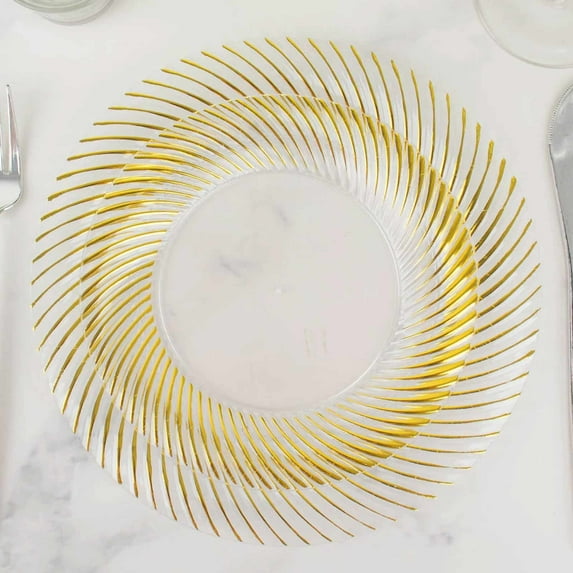 Efavormart 10 Pack | 7" Clear / Gold Swirl Rim Plastic Dessert Appetizer Plates, Round Disposable Salad Plates