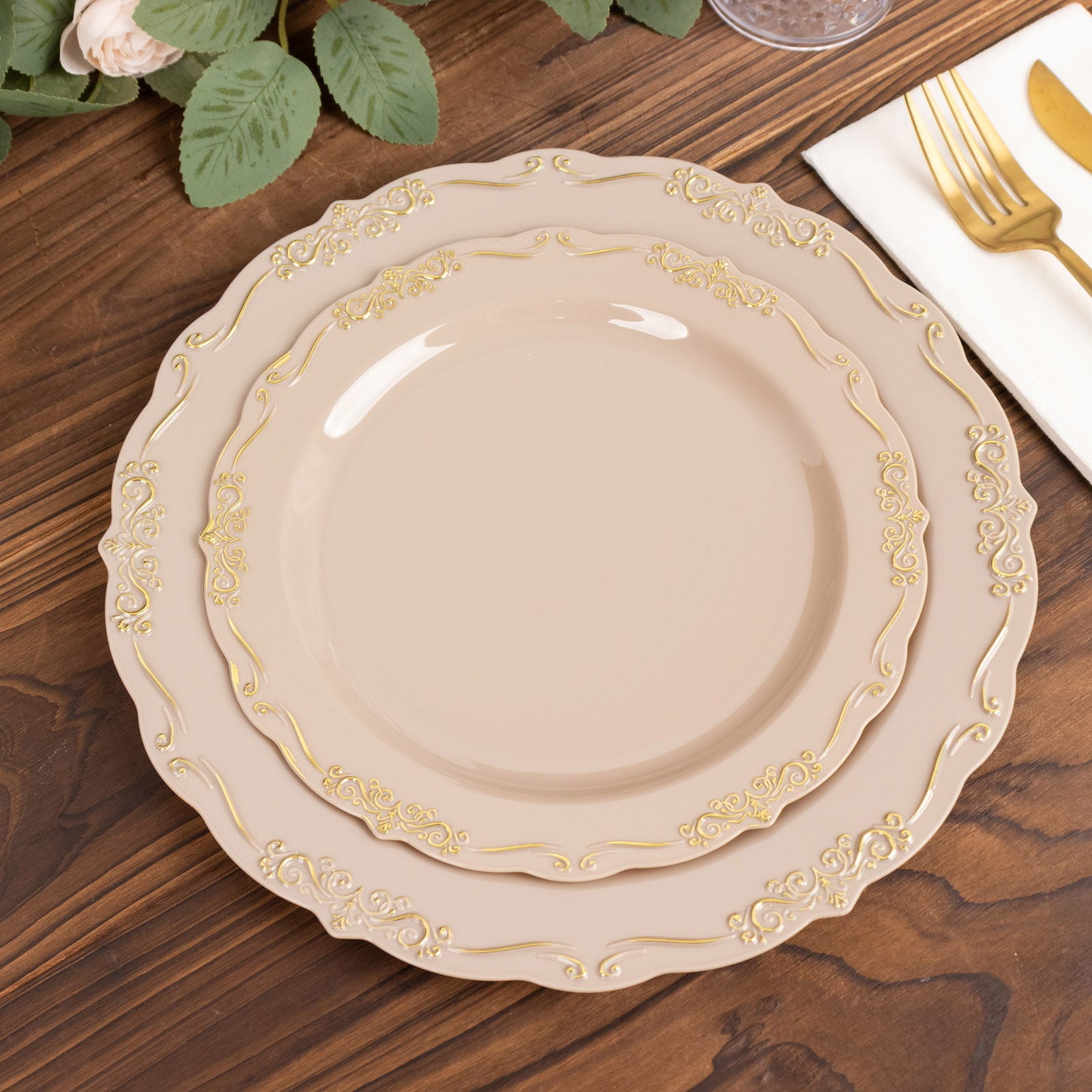 Efavormart 10 Pack | 7" Taupe Vintage Rim Clear Hard Plastic Dessert ...