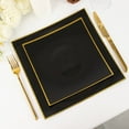 thumbnail image 1 of Efavormart 10 Pack | 8" Black / Gold Concave Square Hard Plastic Dinner Plates, Disposable Party Plates, 1 of 11