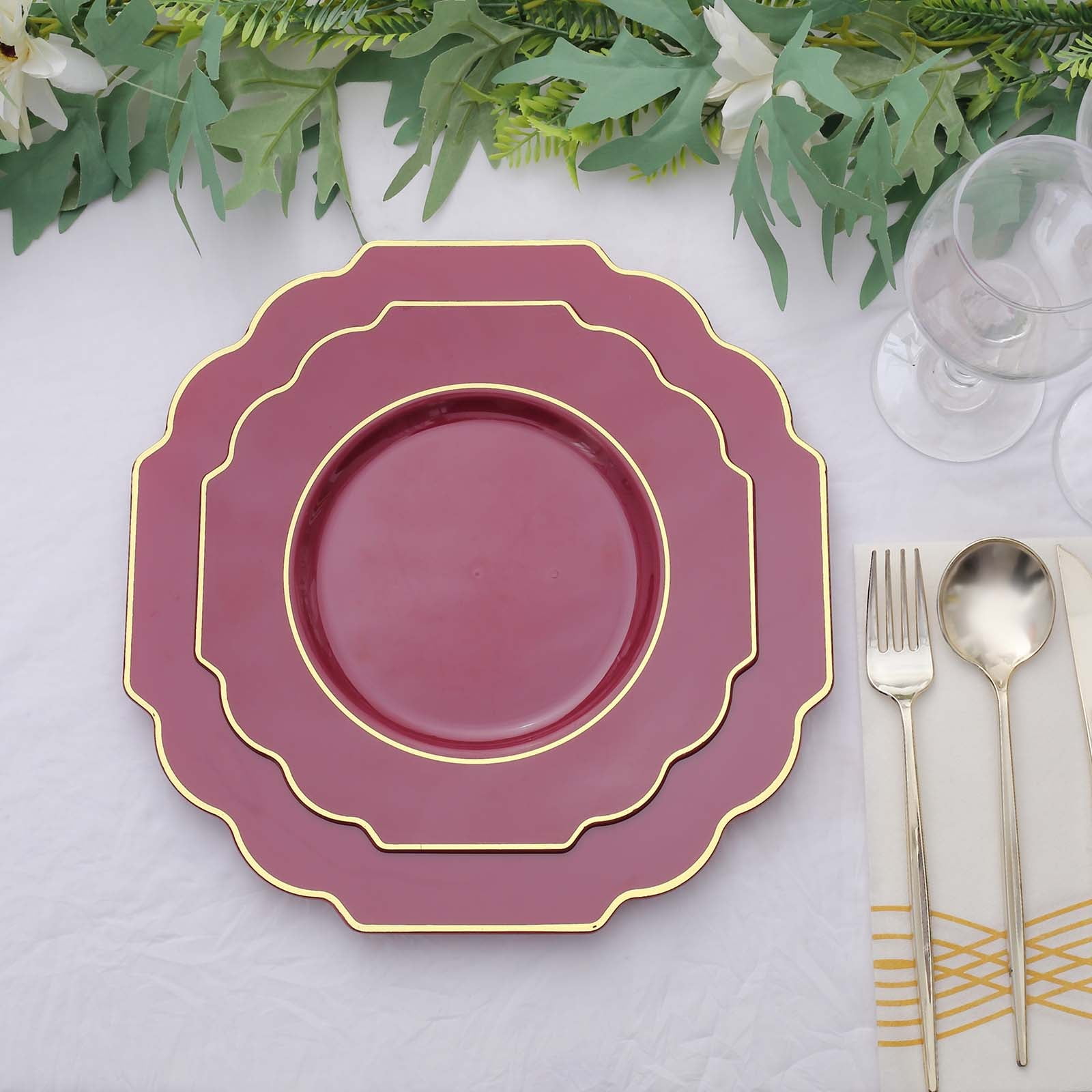 Efavormart 10 Pack | 8" Burgundy Hard Plastic Baroque Dessert Plates ...