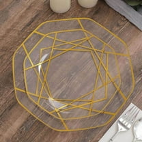 Efavormart 10 Pack | 8" Clear / Gold Geometric Design Plastic Dessert Plates, Disposable Octagon Salad/Appetizer Party Plates