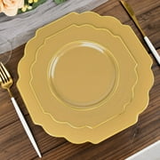 Efavormart 10 Pack | 8" Gold Hard Plastic Baroque Dessert Plates With Gold Rim, Heavy Duty Disposable Salad Appetizer Plates