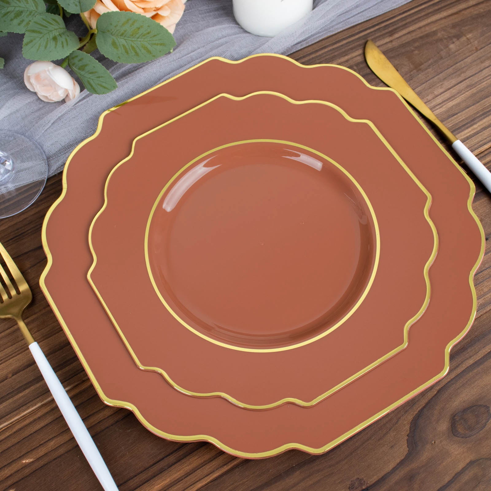 Efavormart 10 Pack | 8" Terracotta Hard Plastic Dessert Appetizer Plates, Disposable Tableware ...