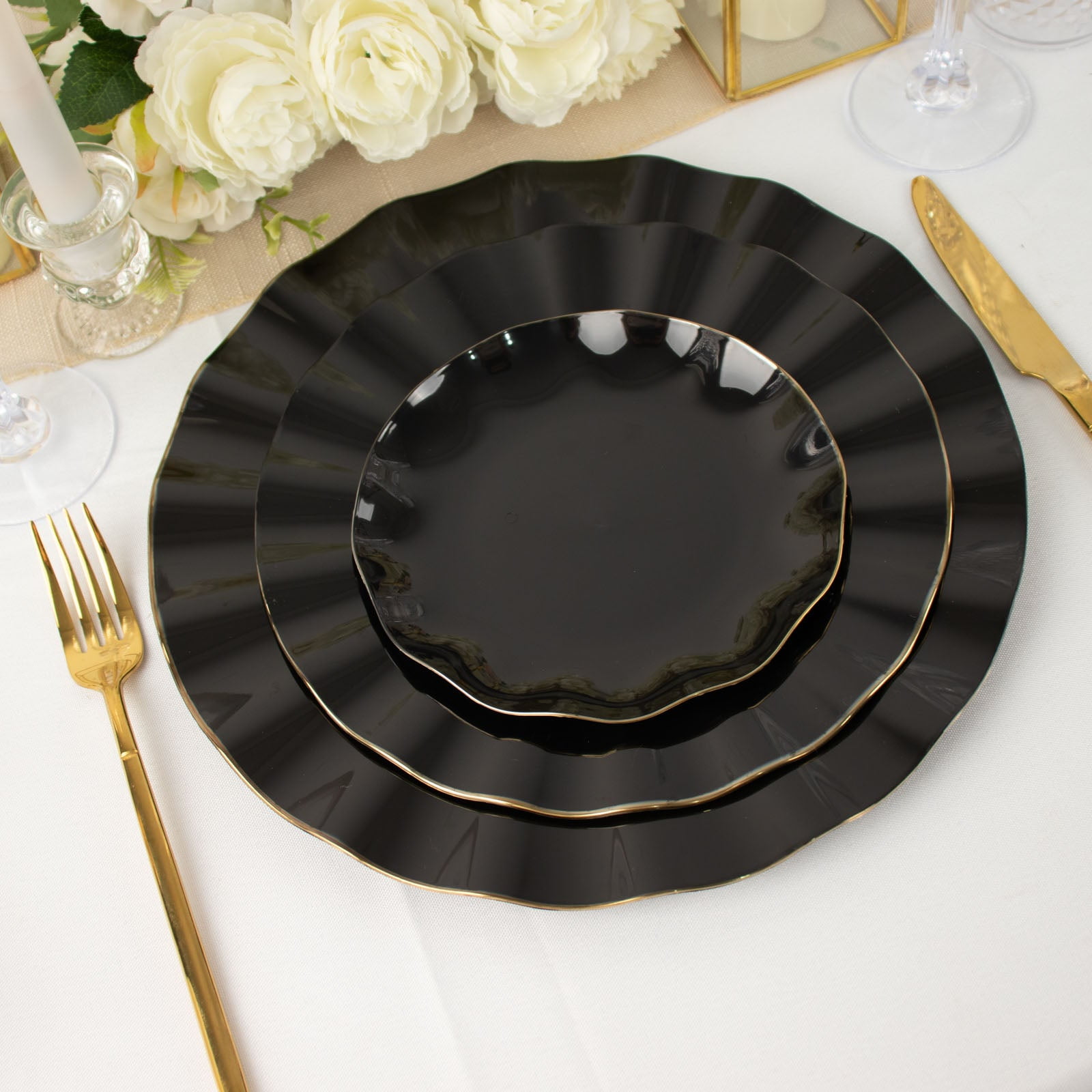 Efavormart 10 Pack | Black 6" Round Plastic Dessert Salad Plates, Disposable Appetizer Plates ...