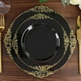 thumbnail image 1 of Efavormart 10 Pack | Black/Gold Baroque 8" Round Plastic Dessert Salad Plates, Disposable Tableware with Leaf Embossed Gold Rim, 1 of 11