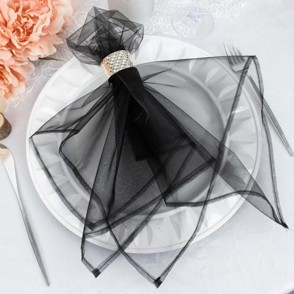 Efavormart 10 Pack | Black Sheer Organza Decorative Dinner Table Napkins - 23"X23"
