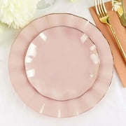 Efavormart 10 Pack | Blush / Rose Gold 6" Round Plastic Dessert Salad Plates, Disposable Appetizer Plates with Gold Wavy Rim for Wedding, Outdoor Receptions, Banquets, Holiday Dining