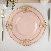 Efavormart 10 Pack | Blush Rose/Gold Baroque 8 Round Plastic Dessert Salad Plates, Disposable Tableware with Leaf Embossed Gold Rim