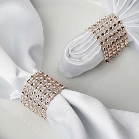 Efavormart 10 Pack Champagne Diamond Rhinestone Napkin Ring With Self Adhesive Strip for Wedding Banquet Party