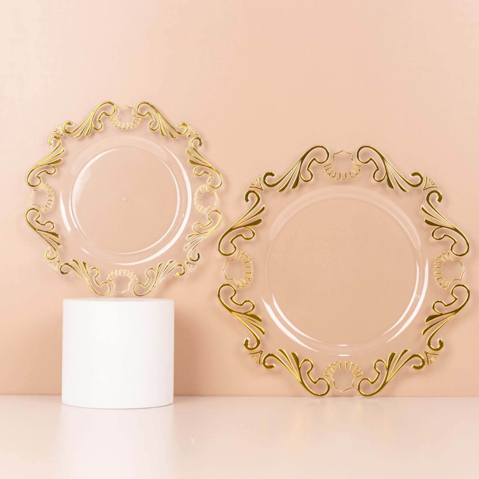 Efavormart 10 Pack Clear Gold Vintage Baroque Plastic Dessert Plates With Scalloped Rim ...
