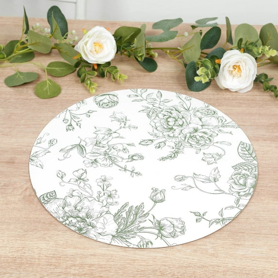 Efavormart 10-Pack Disposable Table Placemats in French Toile Print 13" in Matte White/Sage Green - Classy Cardboard Placemats for Dinner Parties & Banquets