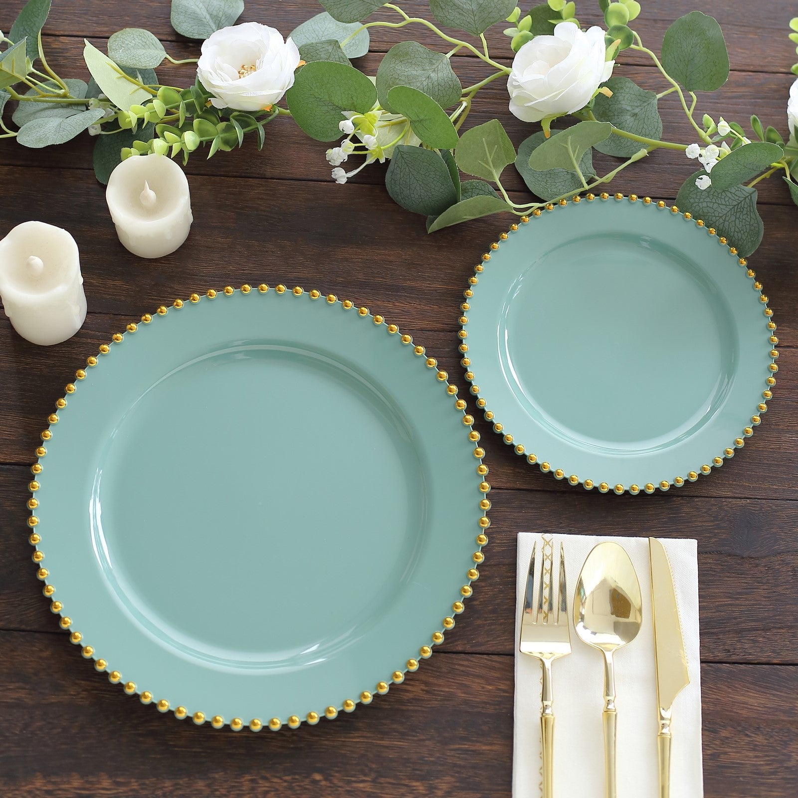 Efavormart 10 Pack Dusty Sage Green Plastic Dinner Plates with Gold ...