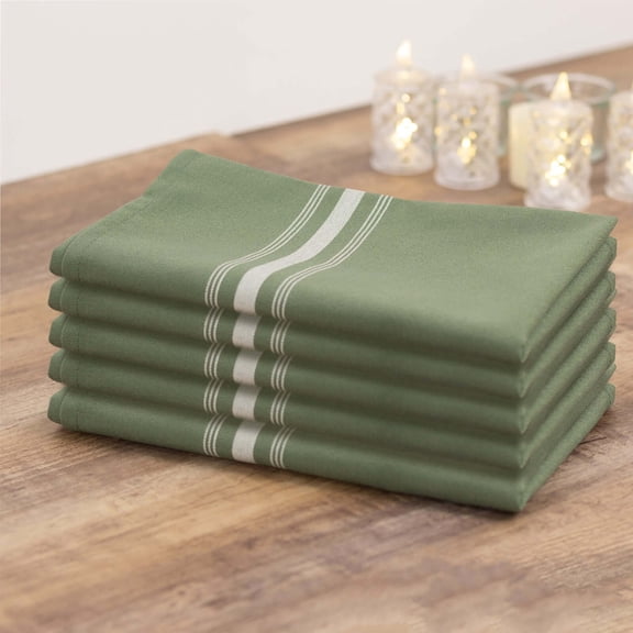Efavormart 10 Pack Dusty Sage Green Spun Polyester Bistro Napkins with White Reverse Stripes, Premium Restaurant Quality Cloth Napkins - 18"x22"