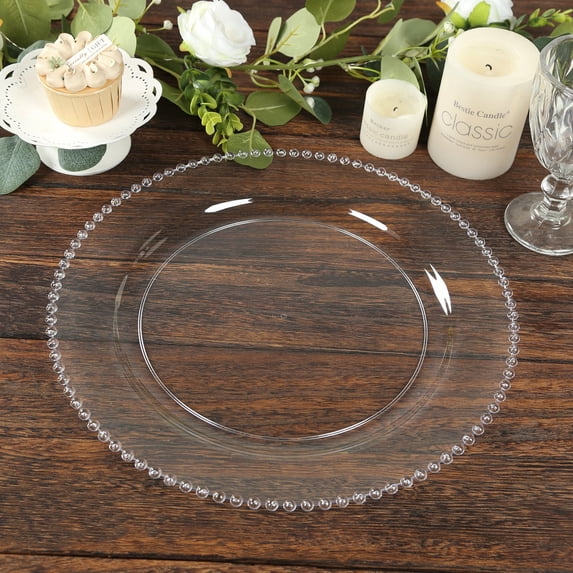 Efavormart 10-Pack Economy Plastic Charger Plates 13" Round Clear Beaded Rim - Stylish Dinner Party Serving Plates