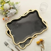 Efavormart 10 Pack | Elegant Black / Gold Rim Disposable Serving Trays, Heavy Duty 400 GSM Paper Rectangular Party Platters - 14X10