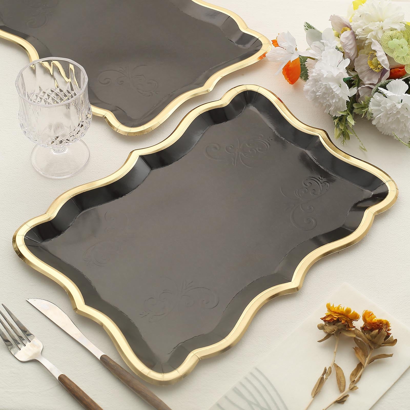 Efavormart 10 Pack | Elegant Black / Gold Rim Disposable Serving Trays ...