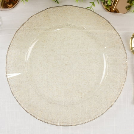 Efavormart 10 Pack Gold Glitter Large Plastic Party Plates with Ruffled Rim, Transparent Heavy Duty Round Disposable Dinner Plates - 11"