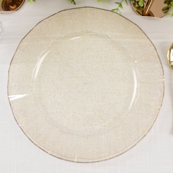 Efavormart 10 Pack Gold Glitter Large Plastic Party Plates with Ruffled Rim, Transparent Heavy Duty Round Disposable Dinner Plates - 11"