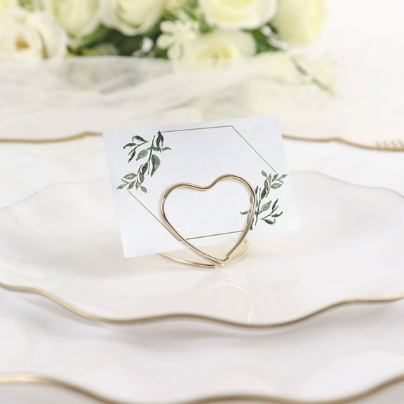 Efavormart 10 Pack | Gold Metal 1" Double Heart Card Holder Stands, Table Number Stands, Wedding Table Place Card Menu Clips
