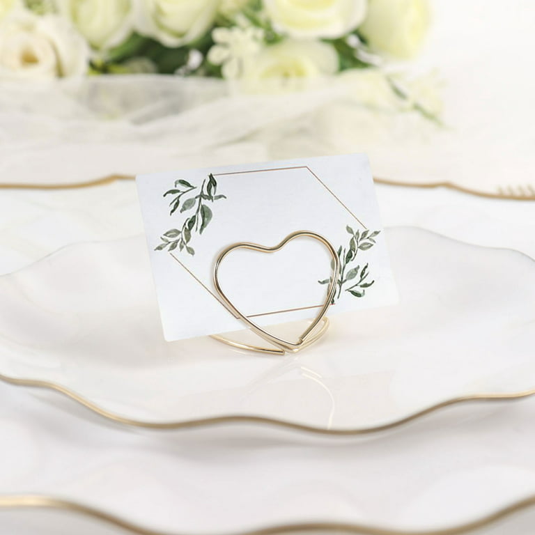 10 Pack, Gold Metal 1 Double Heart Card Holder Stands, Table Number Stands,  Wedding Table Place Card Menu Clips in 2023