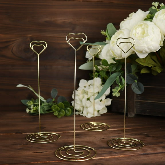 Efavormart 10 Pack | Gold Metal 8" Heart Card Holder Stands, Table Number Stands, Wedding Table Place Card Menu Clips