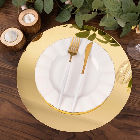 Efavormart 10 Pack Gold Mirror Plastic Charger Plates For Table Setting, 13" Lightweight Round Decorative Dining Plate Chargers