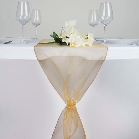 Efavormart 10 Pack Gold Sheer Organza Table Runners - 14"x108"