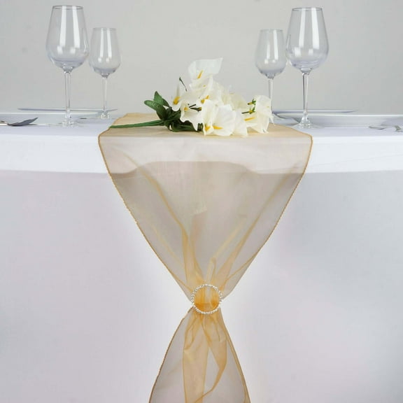 Efavormart 10 Pack Gold Sheer Organza Table Runners - 14"x108"