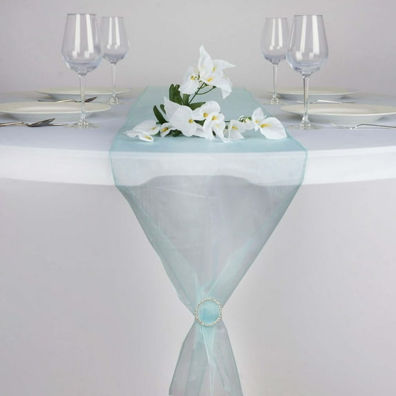 Efavormart 10 Pack Light Blue Sheer Organza Table Runners - 14"x108"