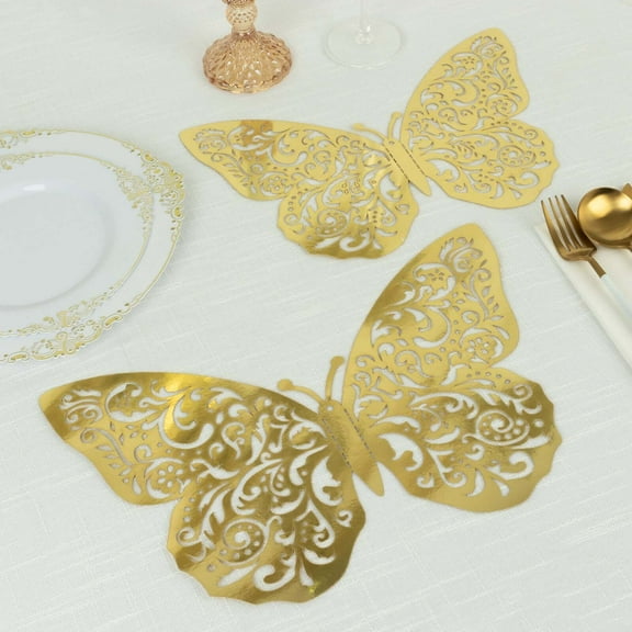 Efavormart 10 Pack Metallic Gold Foil Large 3D Butterfly Wall Stickers, Butterfly Paper Charger Placemat - 8"x12"