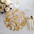 thumbnail image 1 of Efavormart 10 Pack Metallic Gold Sheer Organza Round Placemats with Swirl Foil Floral Design, 13" Disposable Dining Table Mats, 1 of 10
