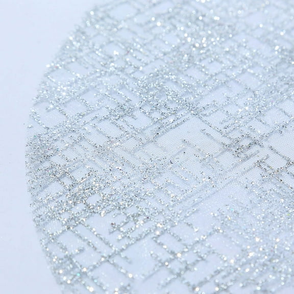 Efavormart 10 Pack Metallic Silver Glitter Mesh Round Placemats, 13" Polyester Dining Table Mats