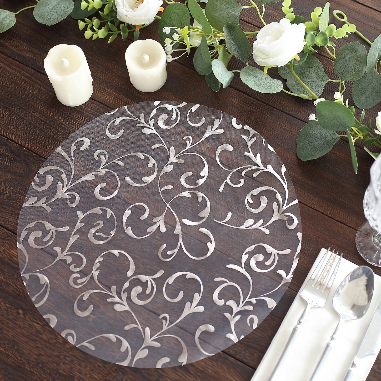 Efavormart 10 Pack Metallic Silver Sheer Organza Round Placemats with ...